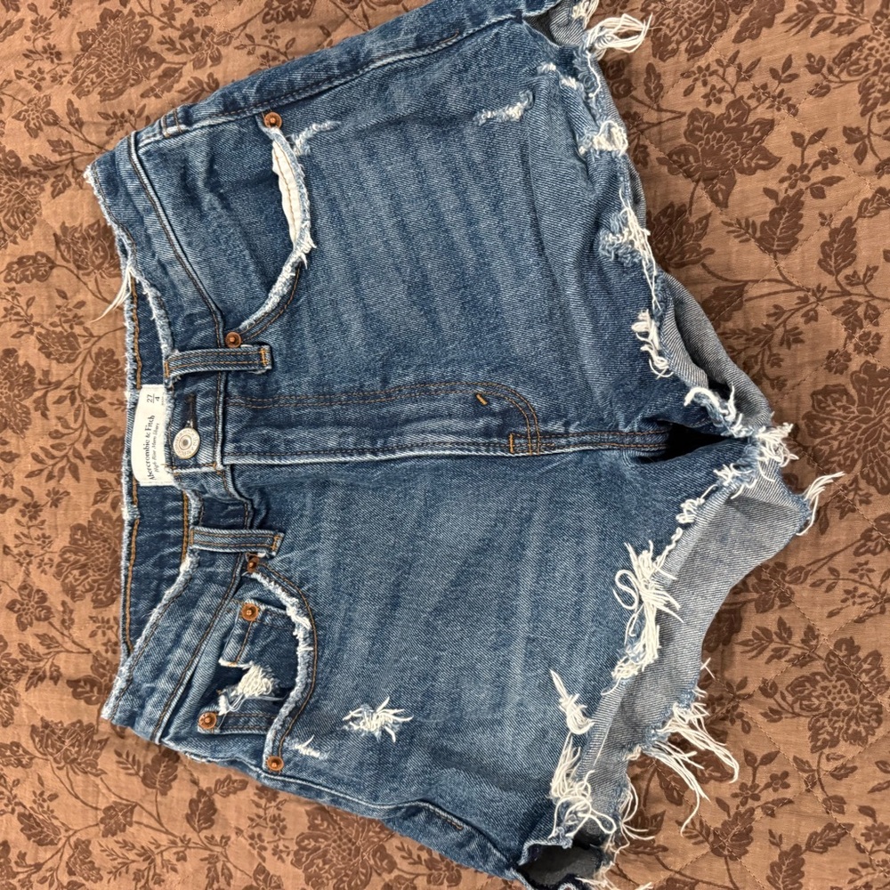 Abercrombie & Fitch Blue Jean Shorts Distressed Raw-Edge